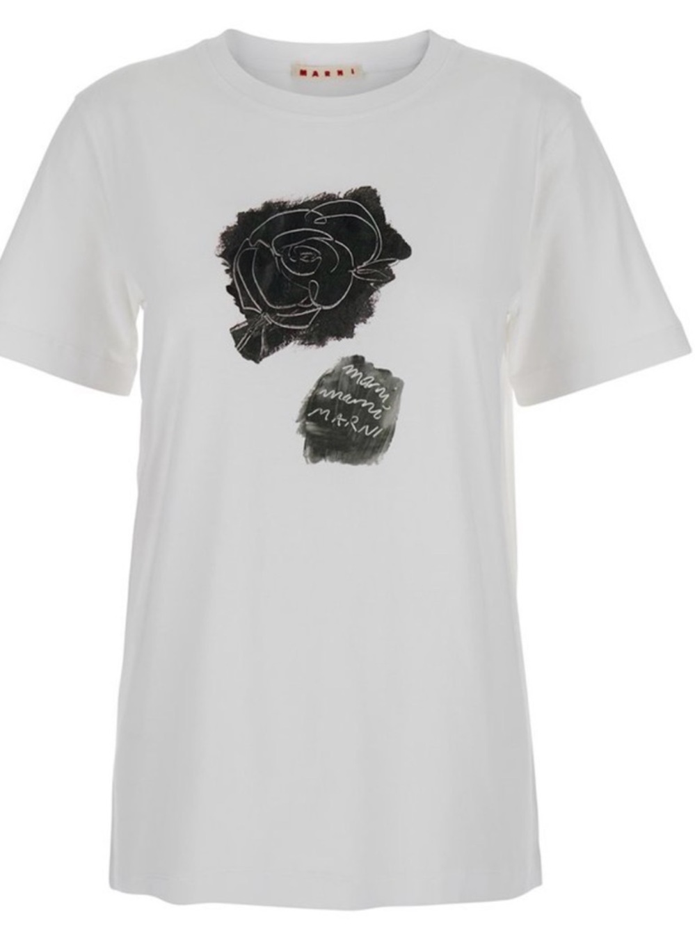 Marni White Printed Brushed Rose Cotton Jersey T-shirt